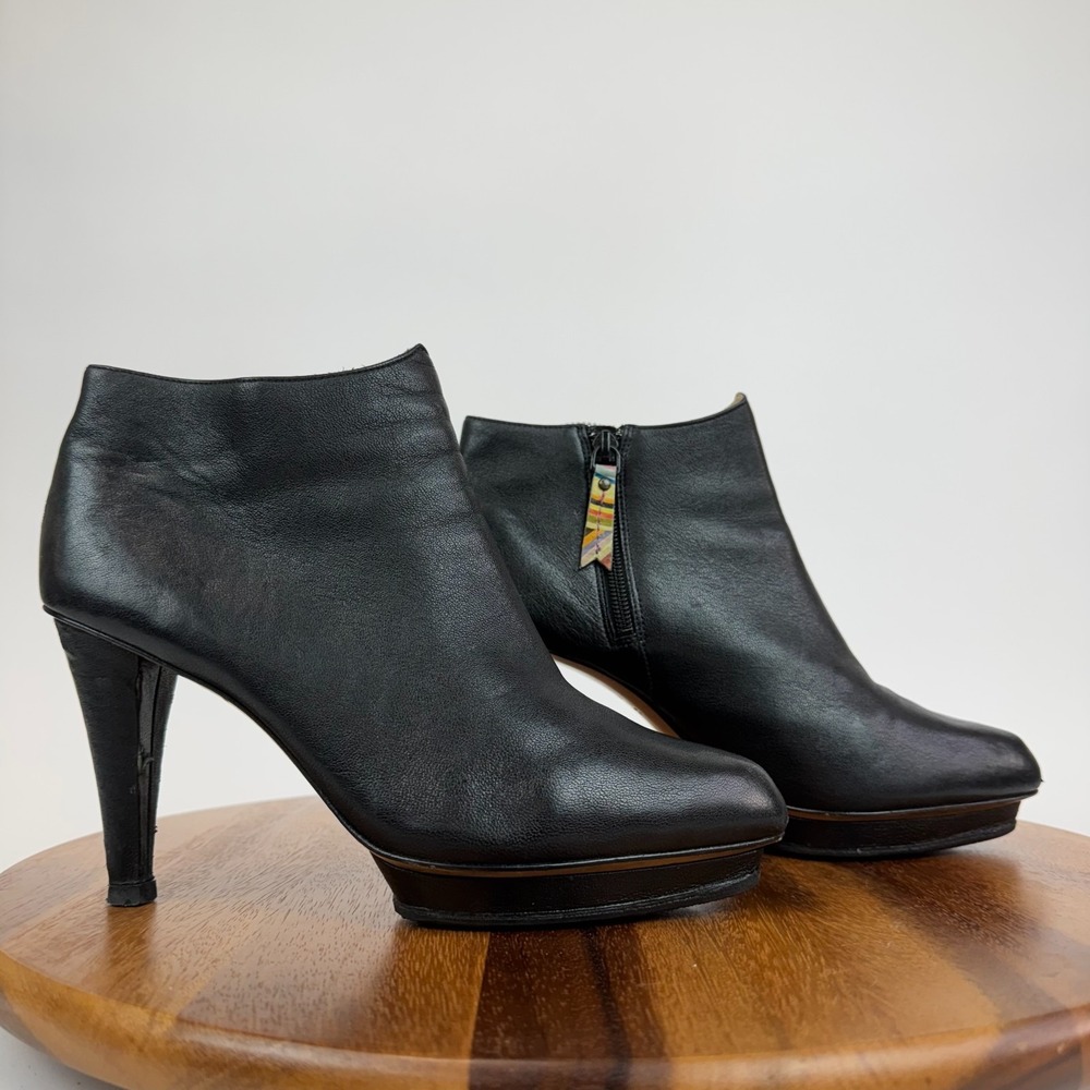 Womens Paul Smith Black Leather Heeled Ankle Booties‎ Boots Size 40 US 10 M GUC